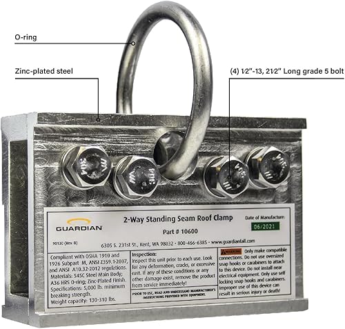 Miniatura 2 de Guardian Fall Protection Abrazadera de techo con costura de pie 10600