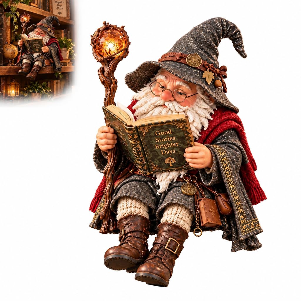 The Wandering Scholar Gnome Enchanted Reading Wizard Figurine, Resin Decor โ image 1