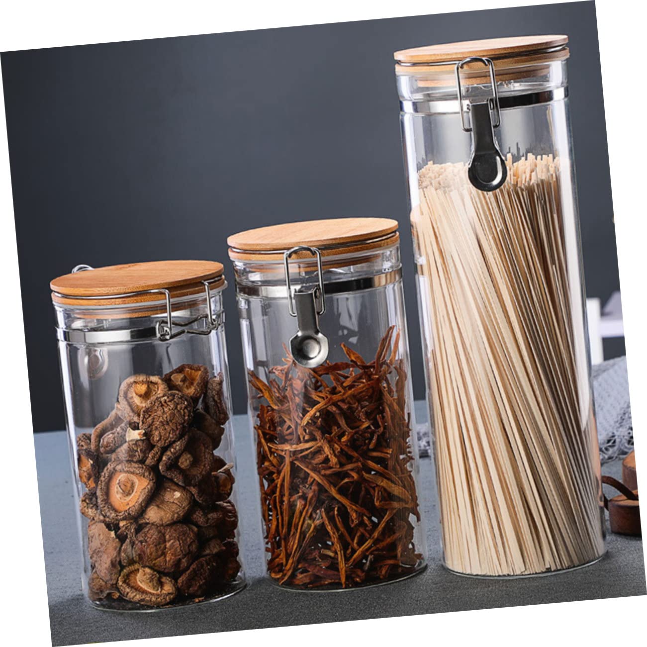 SOIMISS Vorratsgläser 2 Stück Glas mit Edelstahl Holzdeckel 1140 Ml | 1280 Ml Fassungsvermögen, für Küche und Speisekammer, für Lebensmittel und Mehl, Klare Ausführung