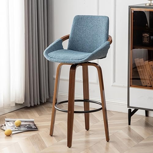 Miniatura 2 de LUNLING Juego de 2 taburetes de bar de 25.6 pulgadas de altura de mostrador, estilo retro, modernas de mediados de siglo, aspecto de lino, color