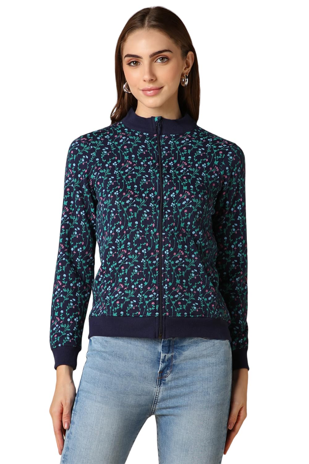 allen solly Women Navy Print Round Neck Sweatshirt-picture-10