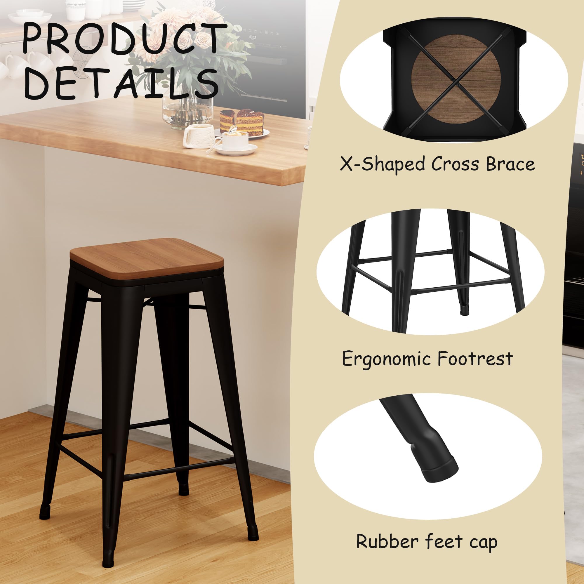 Amazon.com: Andeworld Bar Stools Set of 4 Stackable Metal Bar
