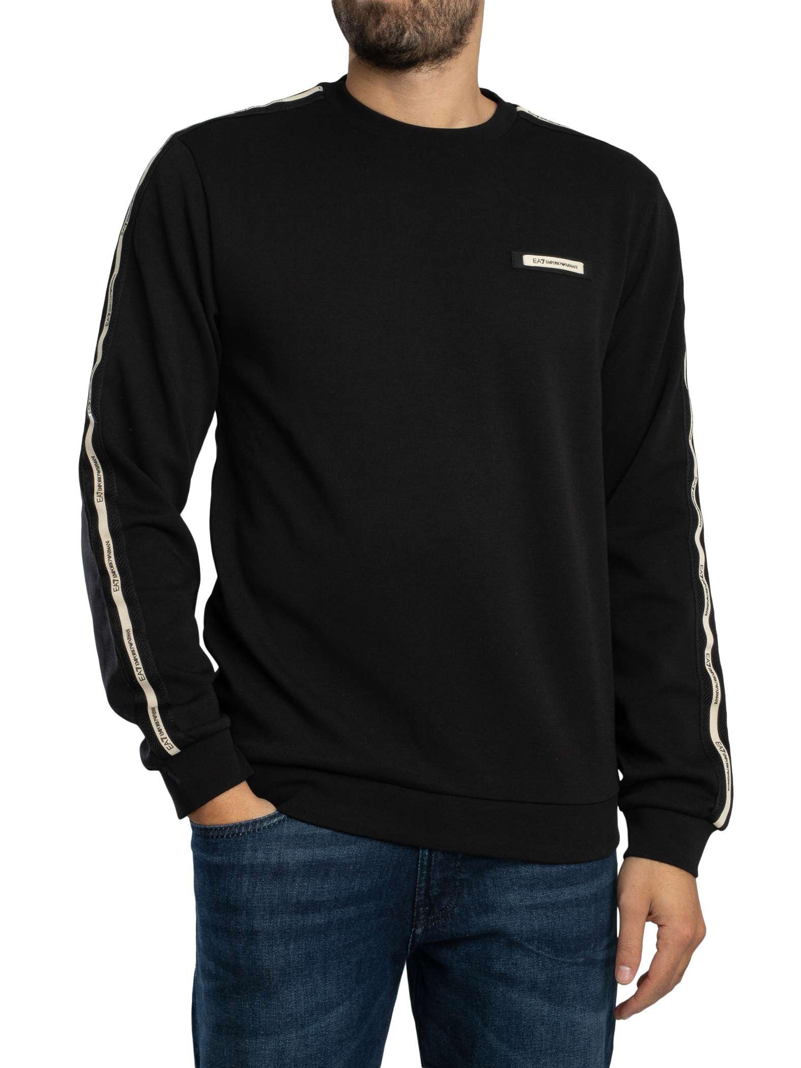 EA7 Emporio Armani Train Taped Sleeve Crew Neck Sweatshirt, Black, Size L, Men