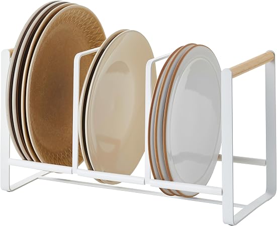 YAMAZAKI Home Wood-Accented Dish Storage Rack - Kitchen Organizer Holder