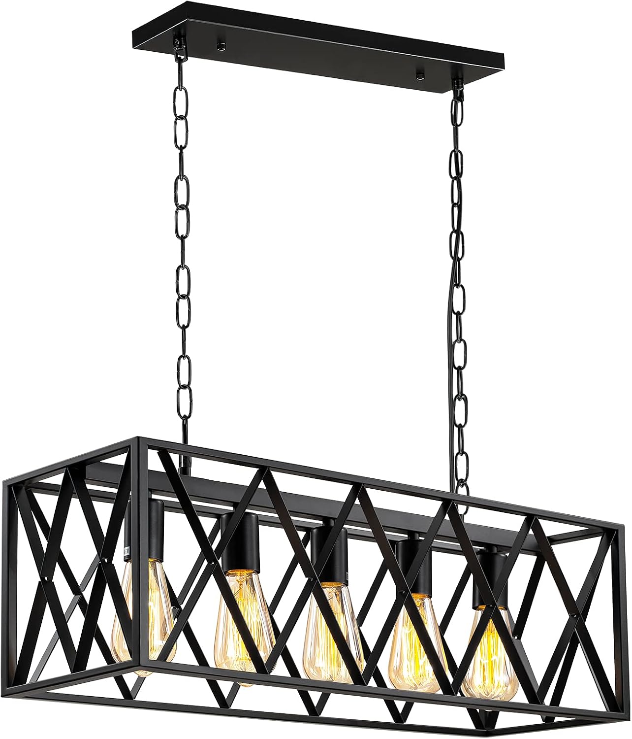 Pynsseu ndustrial Kitchen Island Pendant Lighting, Rectangular Vintage Rustic 5-Light Hanging Pendant Light Fixtures for Kitchen Farmhouse, Bar, Dinning Room