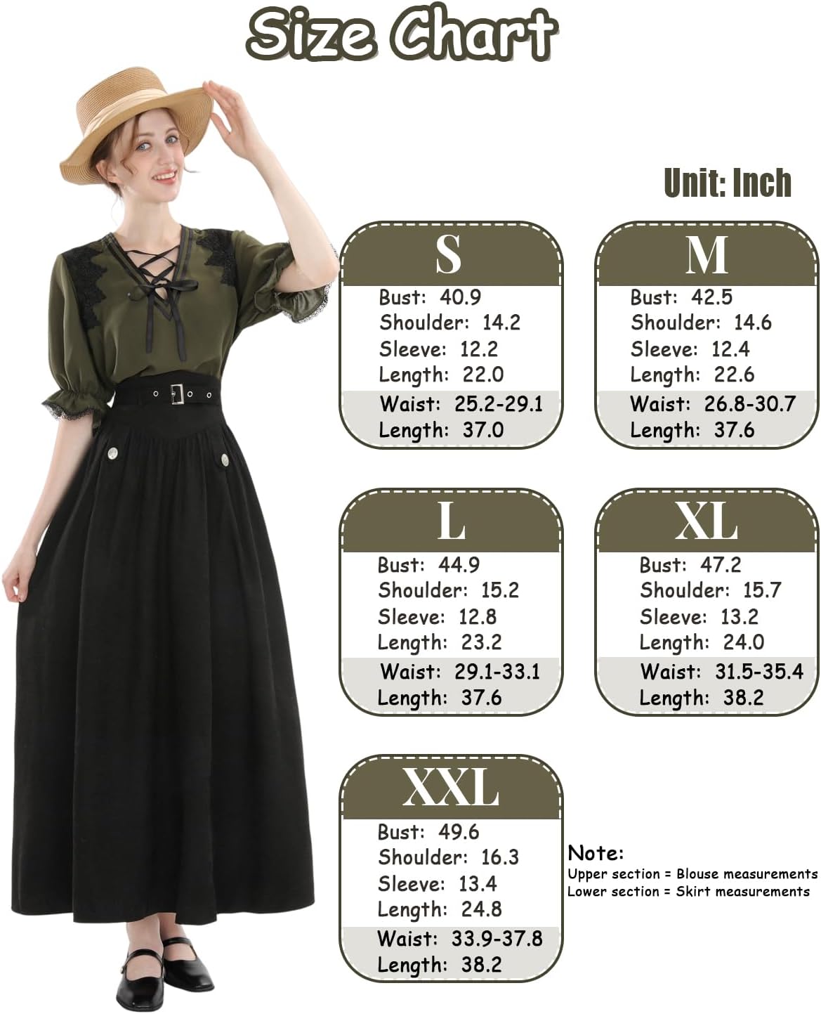 NSPSTT Victorian Dress for Women 1880s Costumes for Women Renaissance Costume Medieval Outfit 2 Pcs Set - Image 6