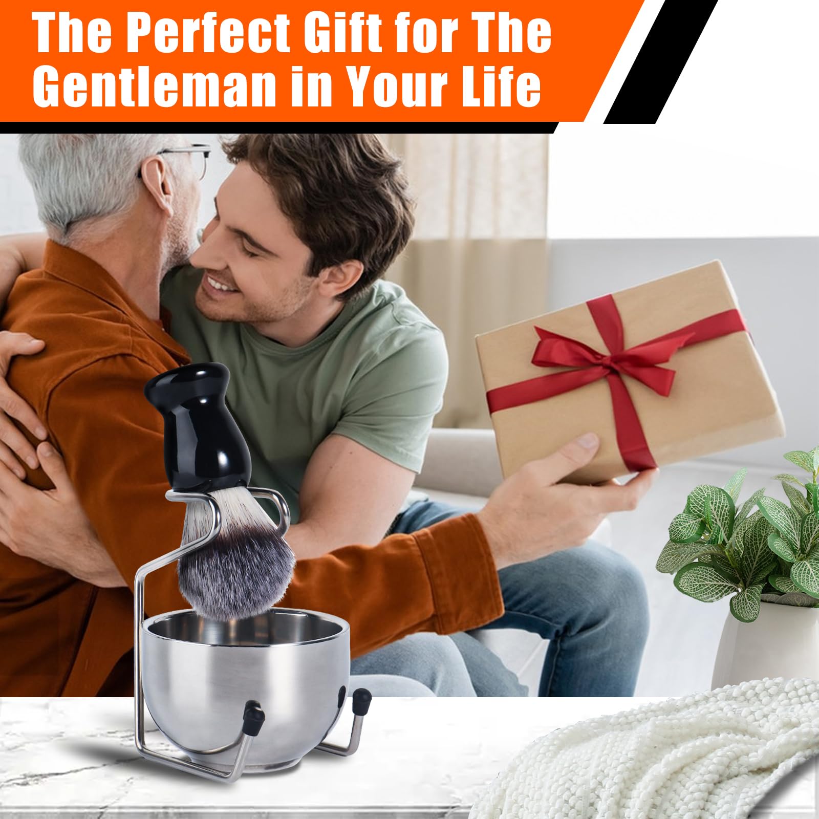 Set di pennelli da barba 3 in 1 con supporto in acciaio inox e ciotola, setole sintetiche di tasso per rasatura da uomo, idea regalo