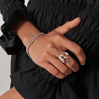 KeyStyle Initial A Ring Band Rings Bundle for Men Women,Initial Rings Statement Rings Size 7 Sets Hip Hop Jewelry(Gift Box)