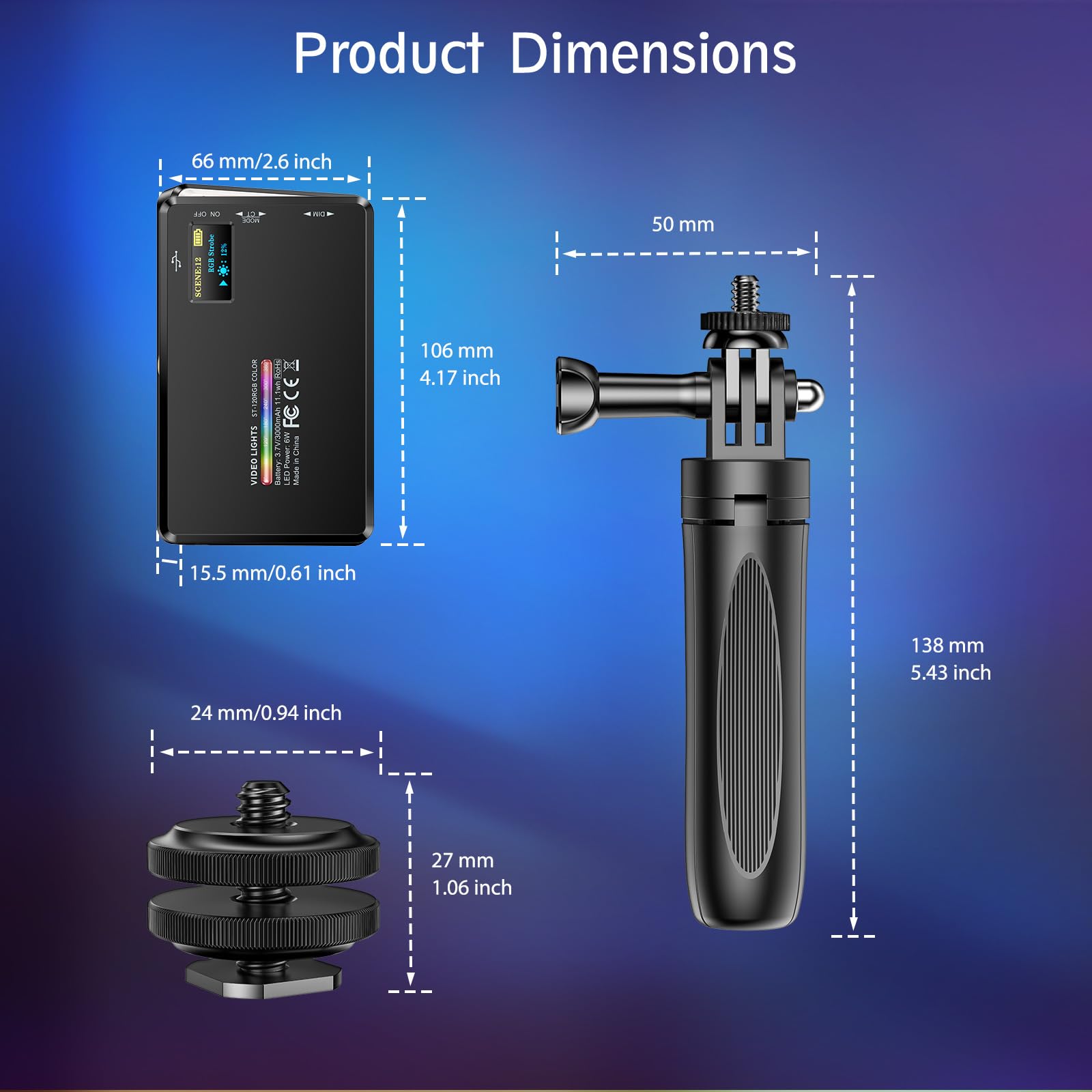 Luce per Video LED RGB, Luce Fotocamera Dimmerabile 2500-9000K CRI 95+ 120 LED con Treppiede e Clip, 3000mAh Batteria Lampada per Foto per Telefono/iPad/Laptop/Fotocamera