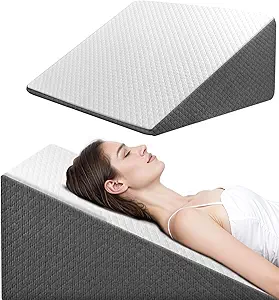 Wedge Pillow for Sleep Apnea, Bed Wedge Pillow for Headboard, Headboard Triangle Pillow Wedge for Acid Reflux, After Surgery, Snoring, Cooling Memory Foam Top, Removable Cover, 24x24x12Inch