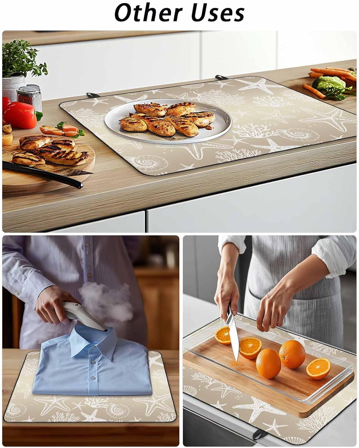 Stove Top Cover Brown Coral Starfish Stove Cover for Electric Stove Top Ocean Beach Shell Marine Life Glass Cooktop Covers Anti-Slip Mat Heat Resistant Countertop Protector Kitchen Decor 31"x24"