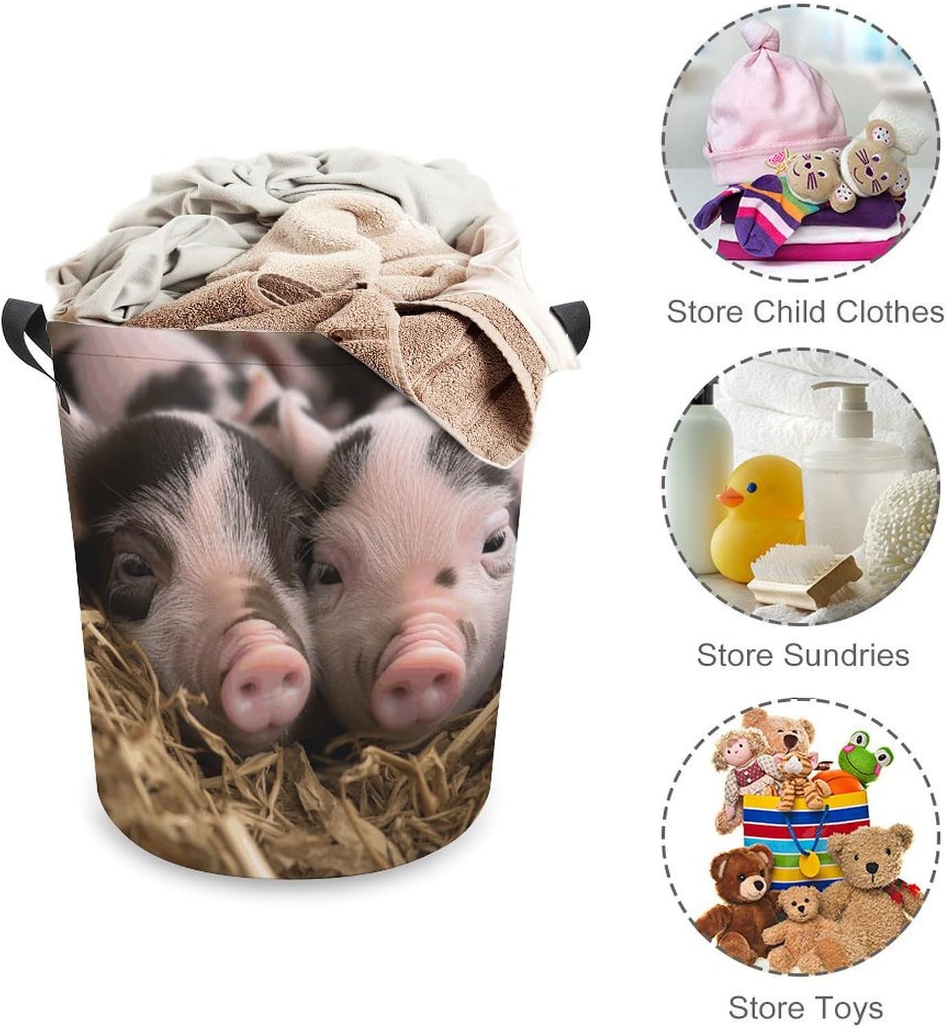 Laundry Basket with Handle Laundry Hamper Two Spotted Pigs Dirty Clothes Hamper Collapsible Folding Clothes Hamper Waterproof Laundry Baskets for Bathroom Laundry Bedroom Dorm