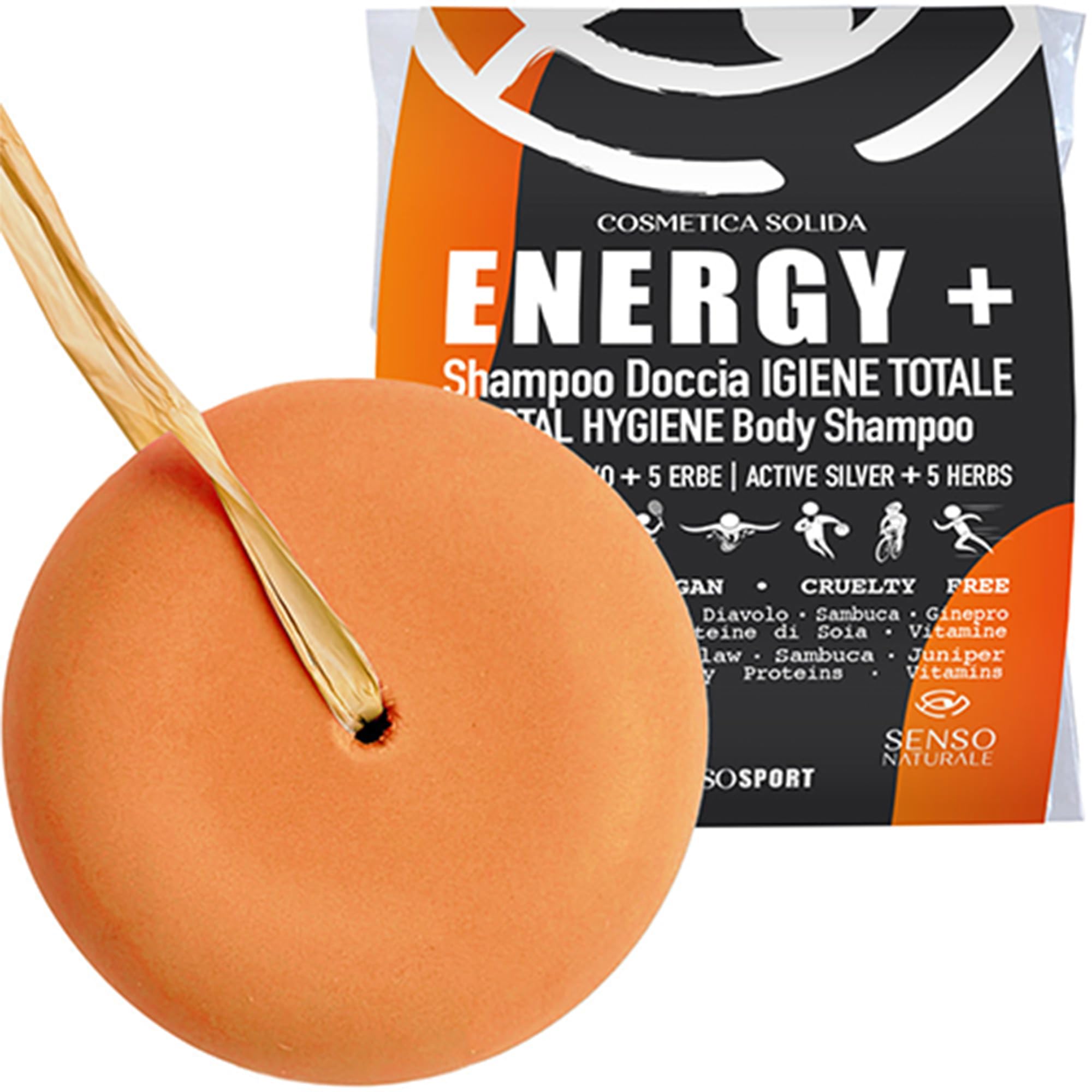 Senso Naturale Solid Shower Shampoo Energy Regenerating Hygienizing for Sportsmen with Arnica Devil's Claw, Maltodextrins