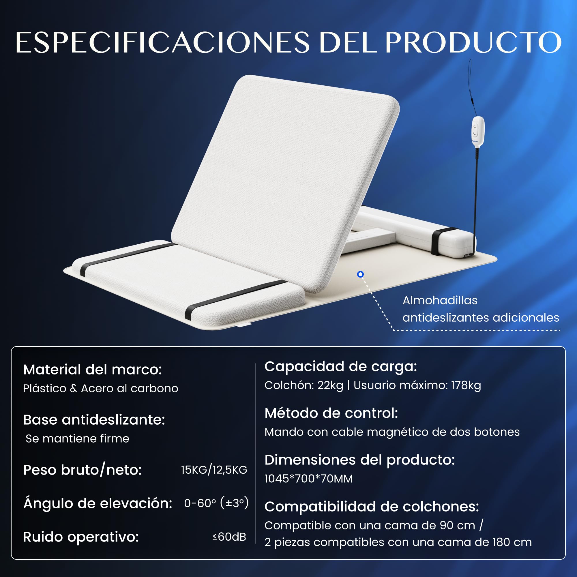 FLEXISPOT Somier Eléctrico Ajustable 0-60°, Motor Potente y Silencioso, Carga Máx. 90 kg, Estructura de Acero Estable con Barra Antideslizante para Colchón, Ideal para Dormitorio y Descanso en Casa