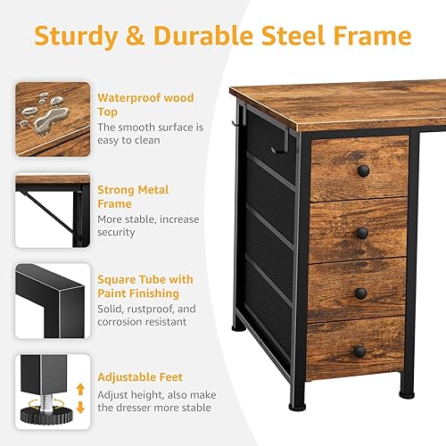 Miniatura 6 de Escritorio de oficina con cajones de tela en ambos lados, escritorio de oficina en casa de 47 pulgadas con 8 cajones de tela, escritorios de