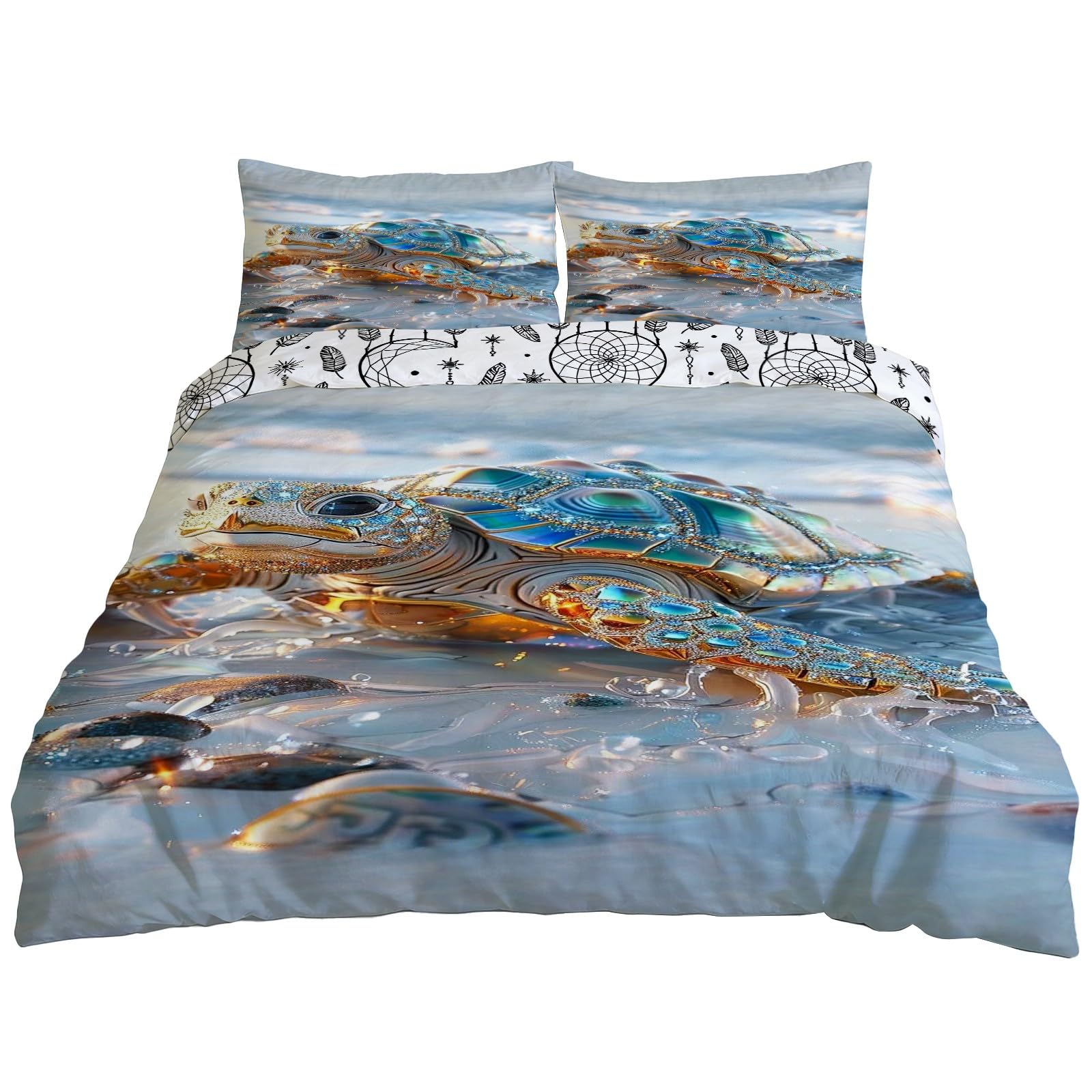 Housse de couette tortue diamant 240x220 cm avec 2 taies d'oreiller en microfibre douce