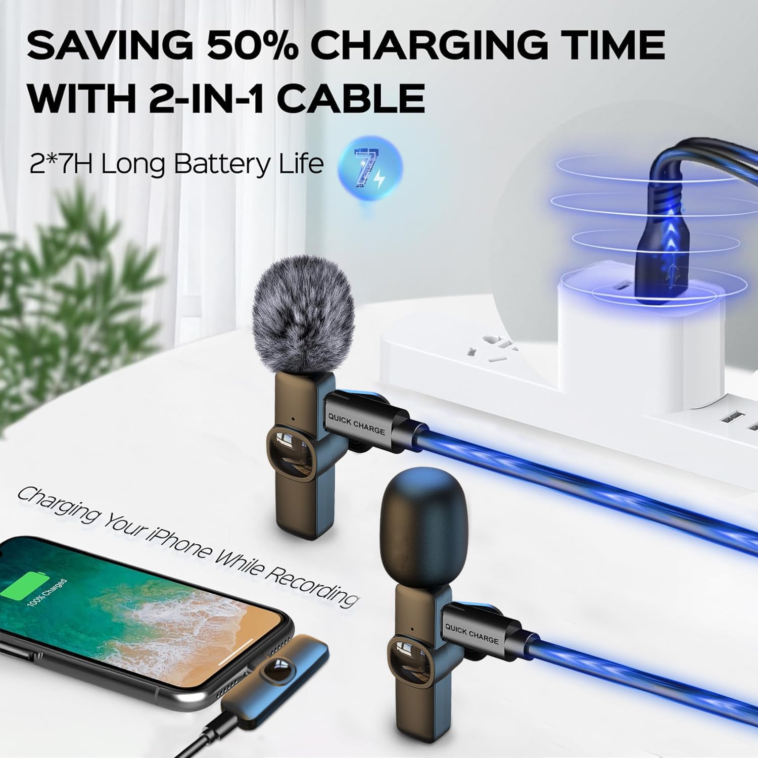 Mini Microphone Wireless Microphones, Xndryan 2 Pack Lavalier Microphone for iPhone & Android - Image 2