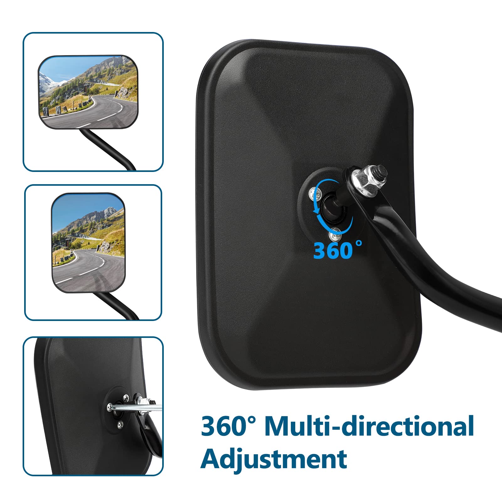 BETOOLL Doors Off Mirrors Compatible with Jeep Wrangler JK CJ JL LJ JL & Unlimited - Door Hinge Side Mirrors compatible with Jeep - Side Rear View Mirrors for Doors Off Driving