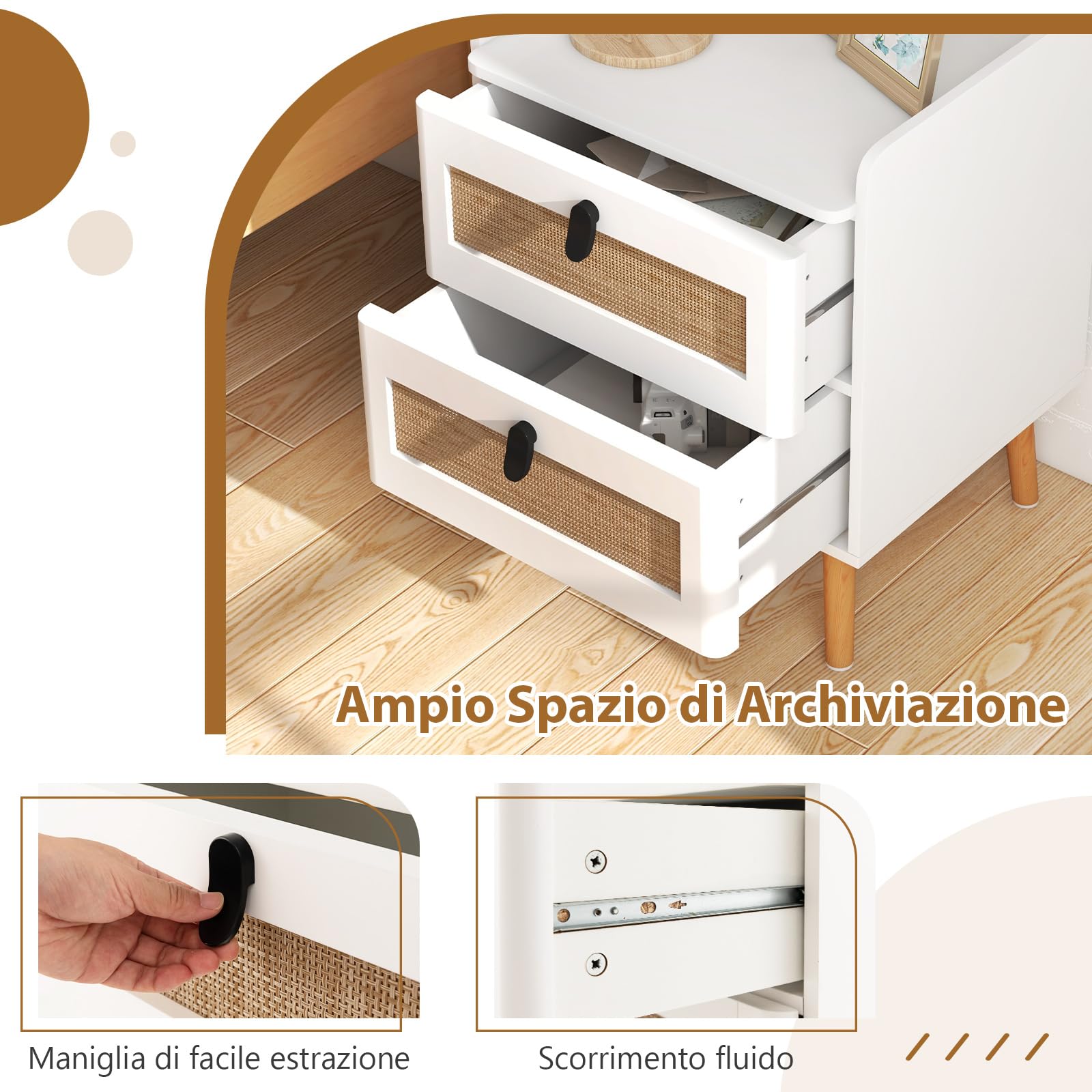 COSTWAY Comodino da Camera da Letto in Legno, 45 x 40 x 57 cm