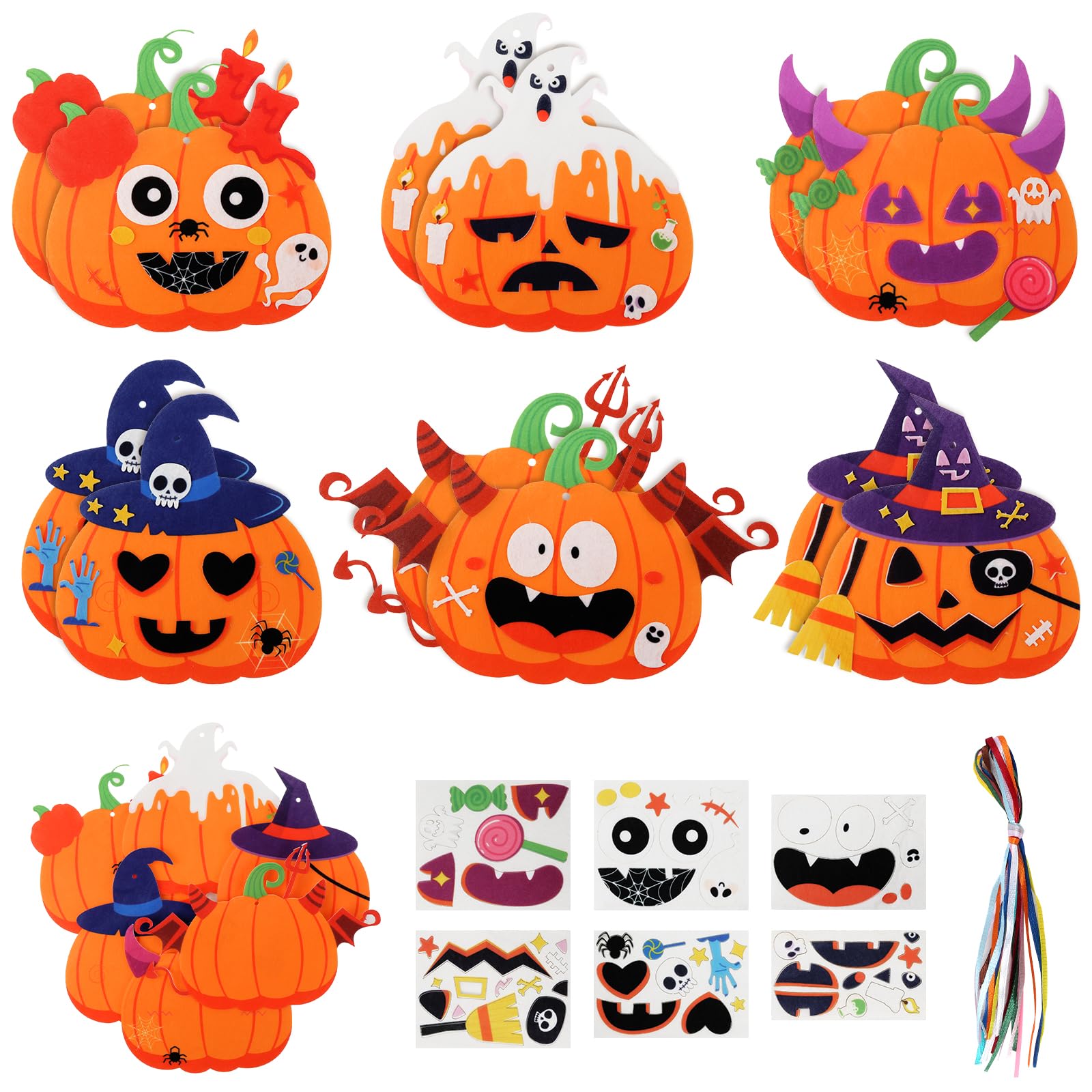 Halloween Crafts for Kids, 12 Pack Pumpkin Halloween Arts and Crafts, DIY Decoration Kits with Self Adhesive Stickers to Make Your Own Decorations Kits for Boys Girls Activities