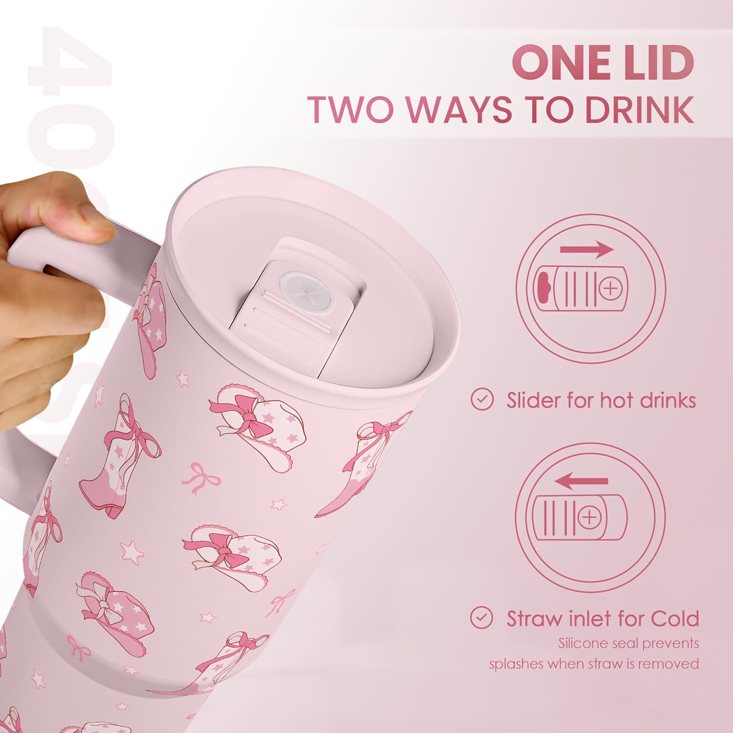 SANDJEST Cowgirl 40oz Slider Tumbler with Handle and Straw - Insulated Stainless Steel Travel Coffee Mug for Women Girls, Gift for Birthday, Christmas - Image 4