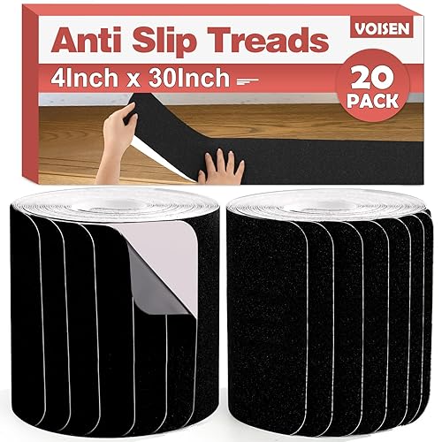 Cinta de tracción antideslizante, paquete de 20 cintas antideslizantes precortadas de 4 x 30 pulgadas para exteriores, adhesivo abrasivo de fricción
