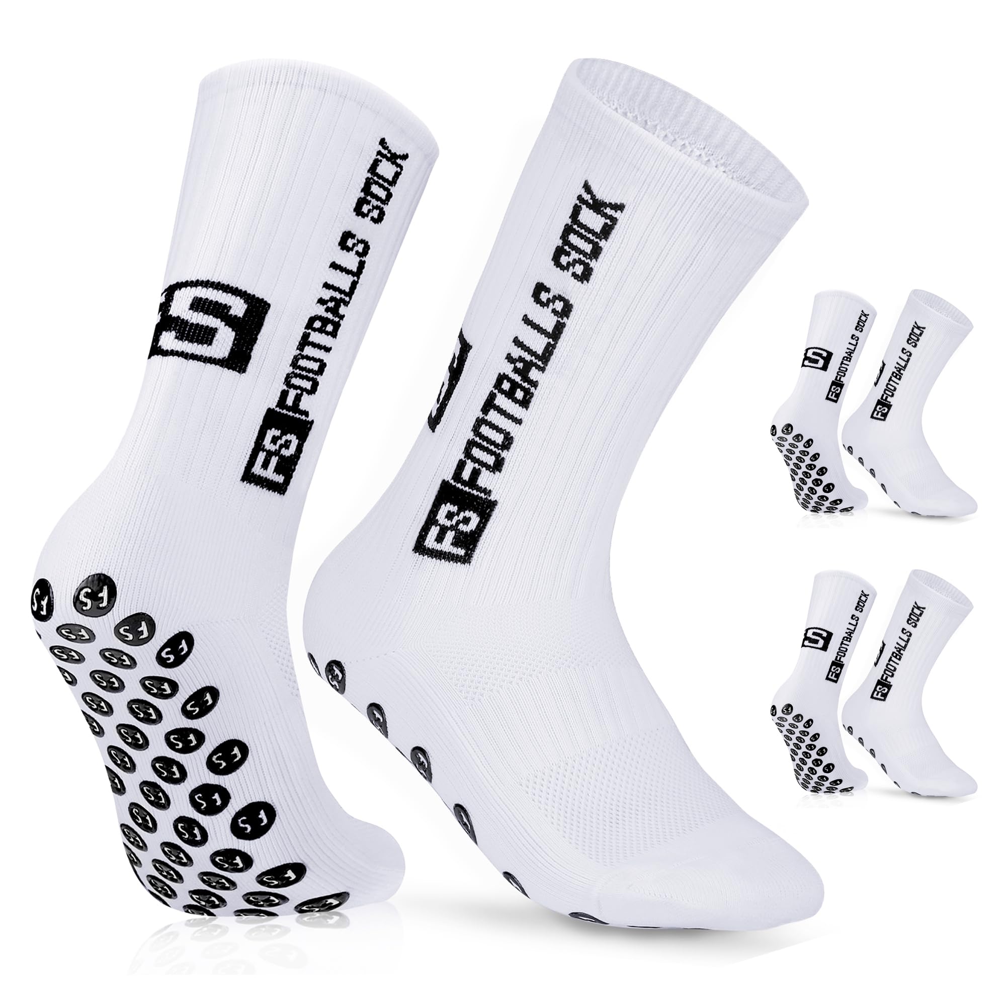 AVABEST Fussball Socken Herren 2 Paar Grip Socken Fussball für Männer 39-46 Fußballsocken Rutschfeste Sportsocken für Basketball Laufen Radfahren Tennis, Weiß
