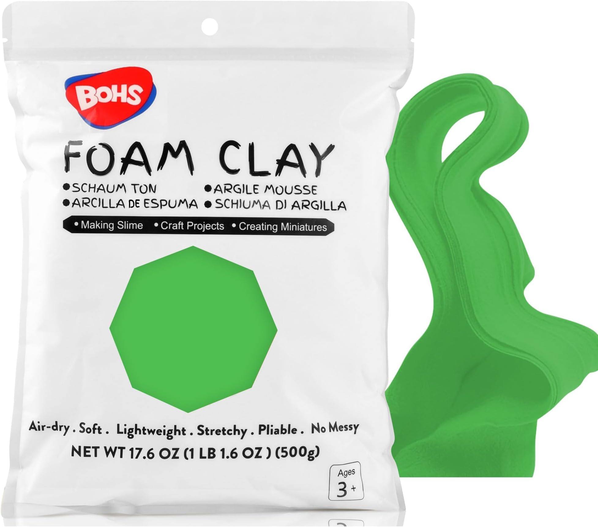 Green Squishy Slime and Foam Modeling Clay, Air Dry, for School Arts & Crafts,1.1 Pound/500g