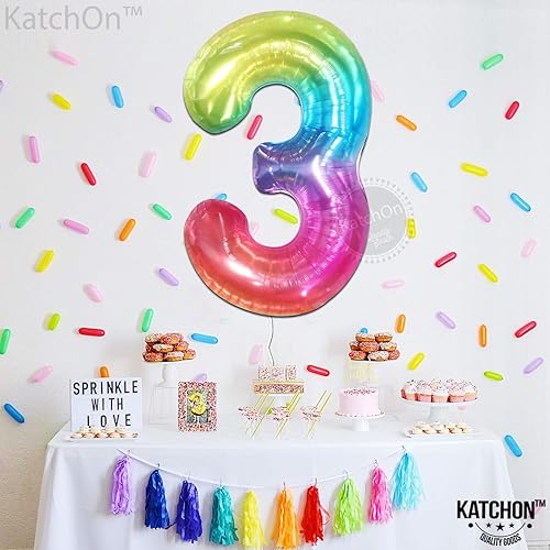 Miniatura 4 de KatchOn, Globo gigante de gelatina arcoíris número 3, 40 pulgadas, globo número 3 para decoraciones de tercer cumpleaños de niña, globos de tercer