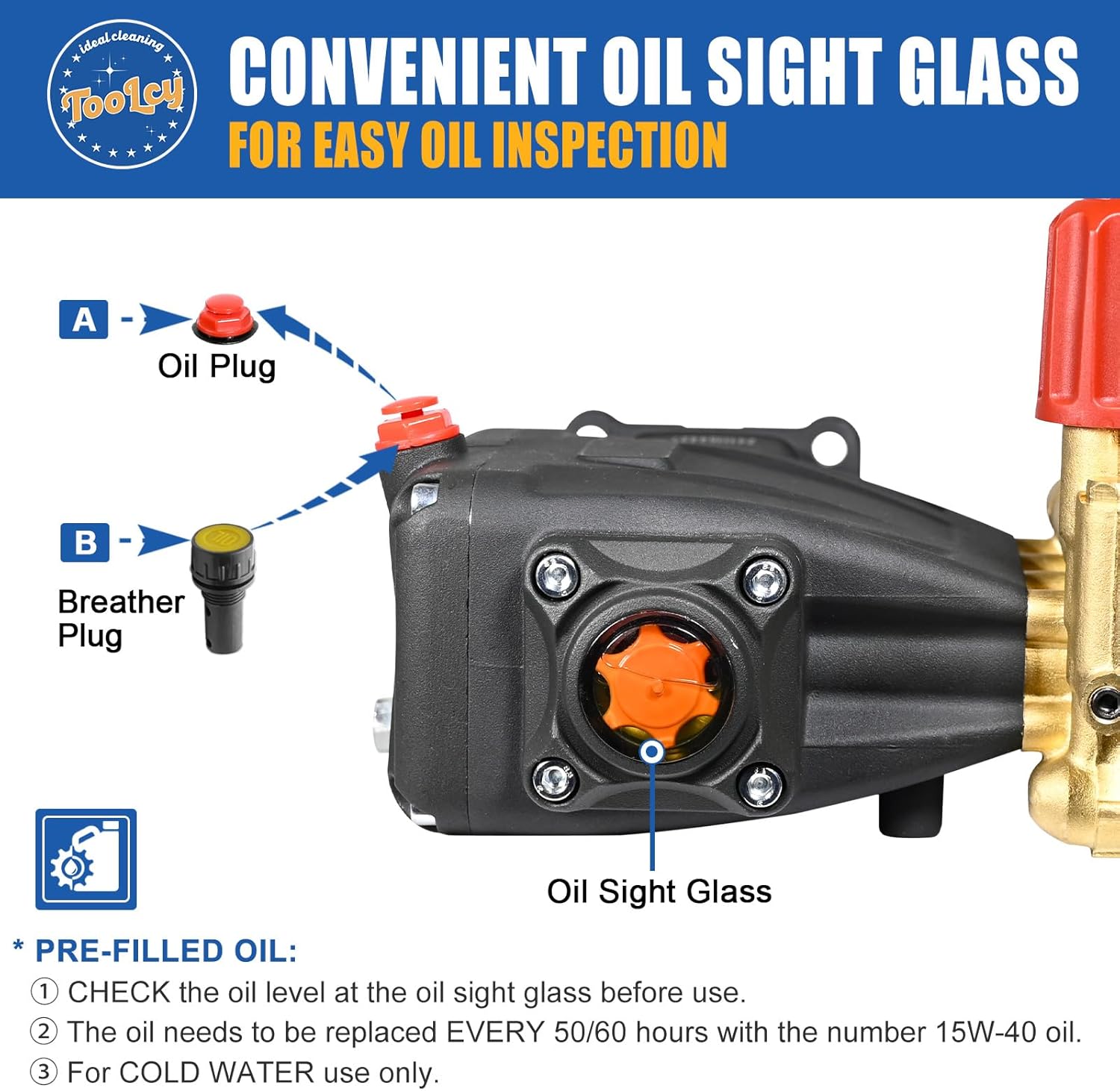 TOOLCY Pressure Washer Pump 3400 PSI Max 3.0 GPM, 3/4 inch Shaft Horizontal Triplex Plunger Power Washer Pump Replacement, Direct Drive, with Unloader, 5 Nozzle Tips, 3/8" QC to M22-14mm Adapter