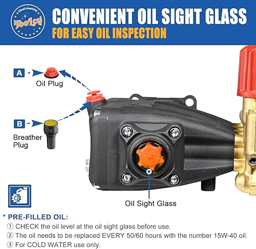 Miniatura 5 de TOOLCY Bomba de lavado a presión de 3400 PSI Max 3.0 GPM, eje de 34 pulgadas de eje horizontal triplex émbolo de repuesto de la bomba de la lavadora