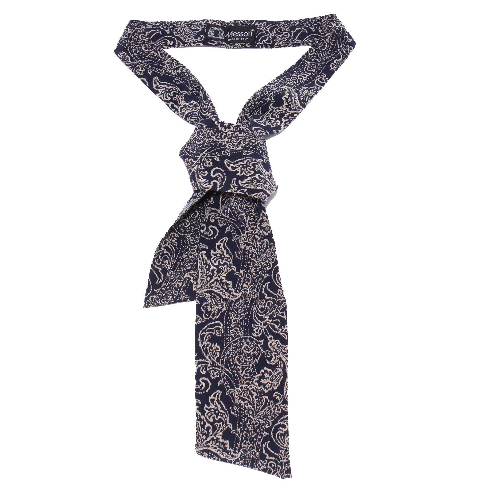 Cravatta ascot uomo silk blue beige Messori 5921Y en soie premium