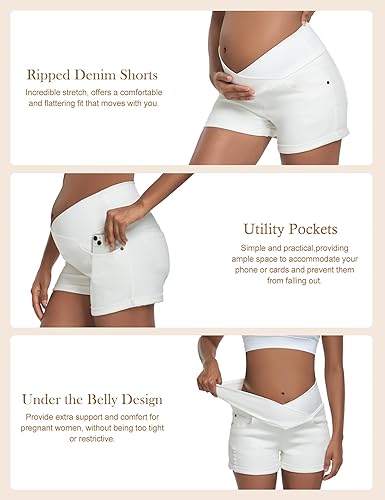 Miniatura 2 de HOFISH Women's Stretchy Maternity Jeans Shorts Over The Belly Denim Shorts Pants Comfy Workout Casual Pregnancy Shorts