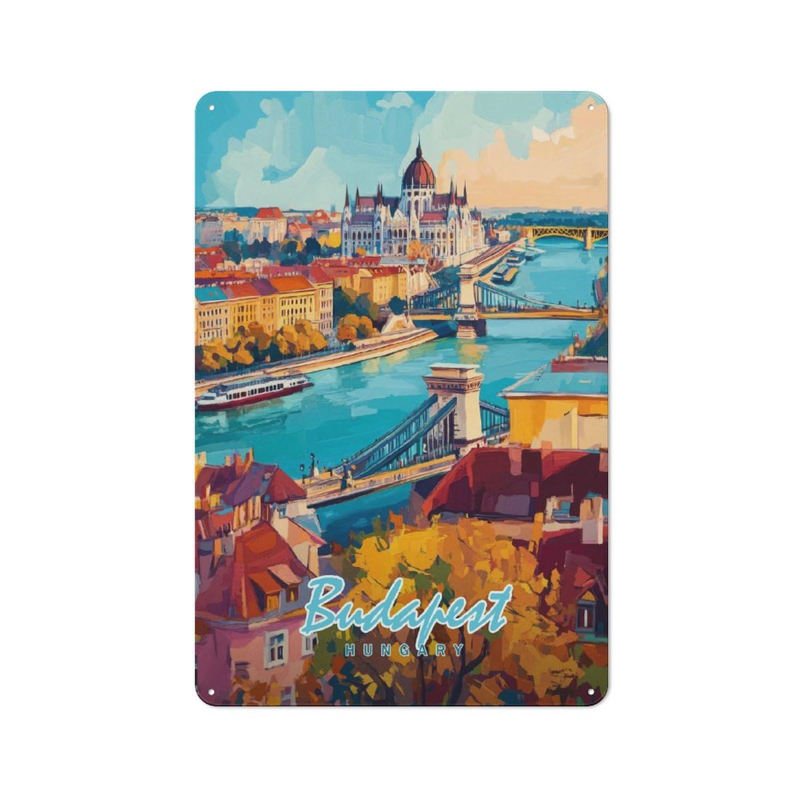 Junmoney Style-6 Budapest Cityscape Retro-Style Tin Sign 30X20cm For Guest Room Or Hallway, A Christmas Gift For People Styling Guest Room And Hallway