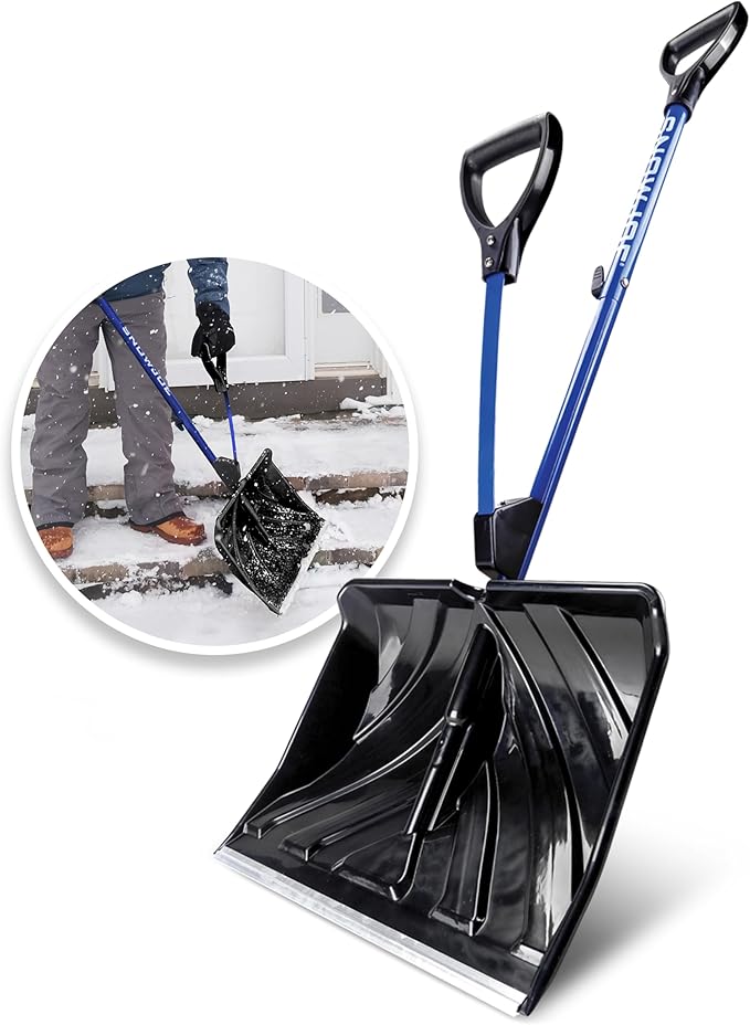 Snow Joe SJ-SHLV20 Shovelution 20-Inch, Strain-Reducing Snow Shovel w/ Spring Assisted Handle + Impact-Resistant Blade, Blue