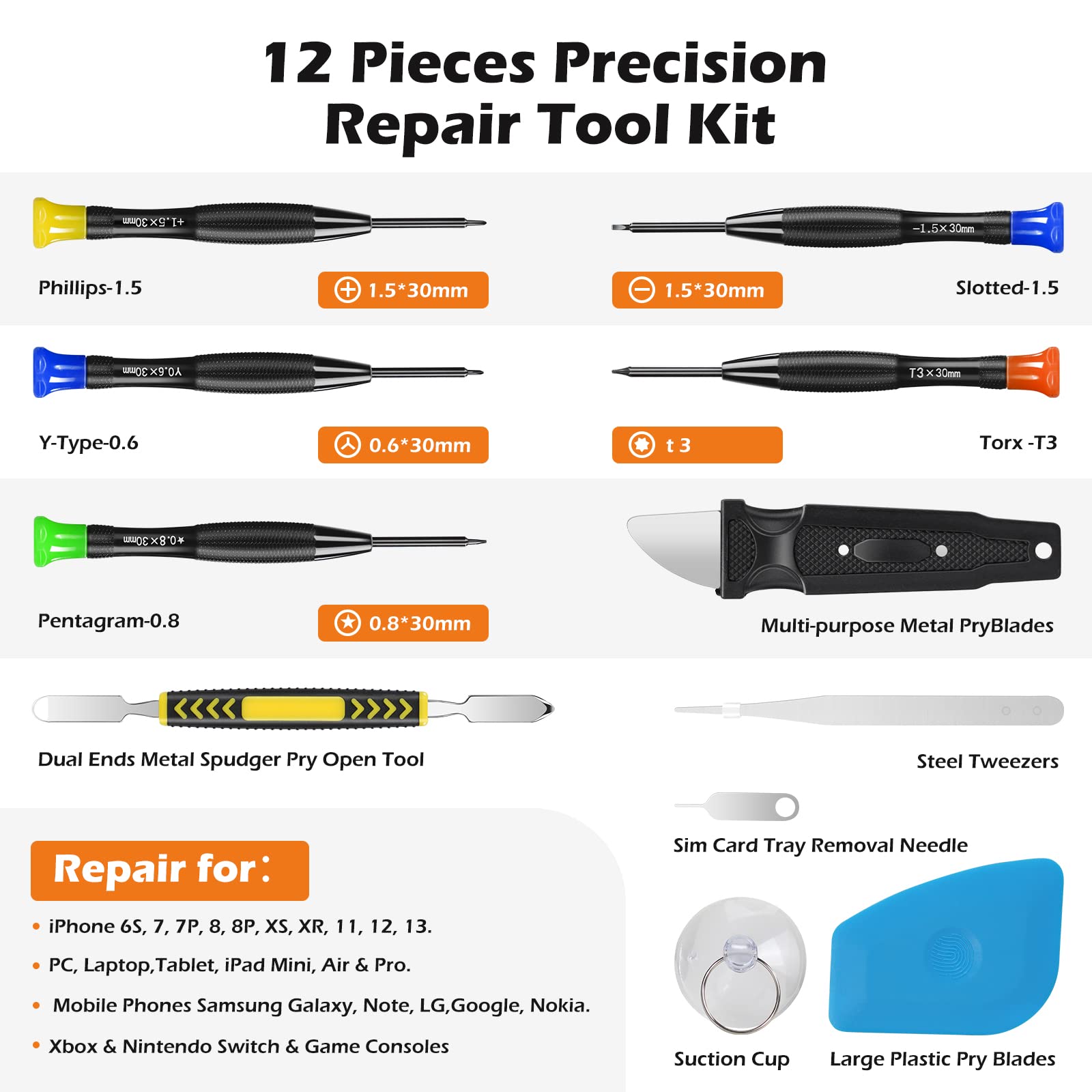RealPlus 12 Pcs Repair Tool Kit, Small Magnetic Screwdriver Set and Opening Pry Tools - Image 2