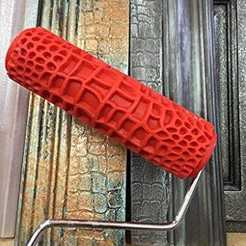 7'' Embossing Painting Roller for Walls, Classic Brick Embossing Texture Rubber Roller, Crocodile Pattern Rubber Art Roller, Construction Tool for Wall Furnitures and Floors Decoration(Type1)