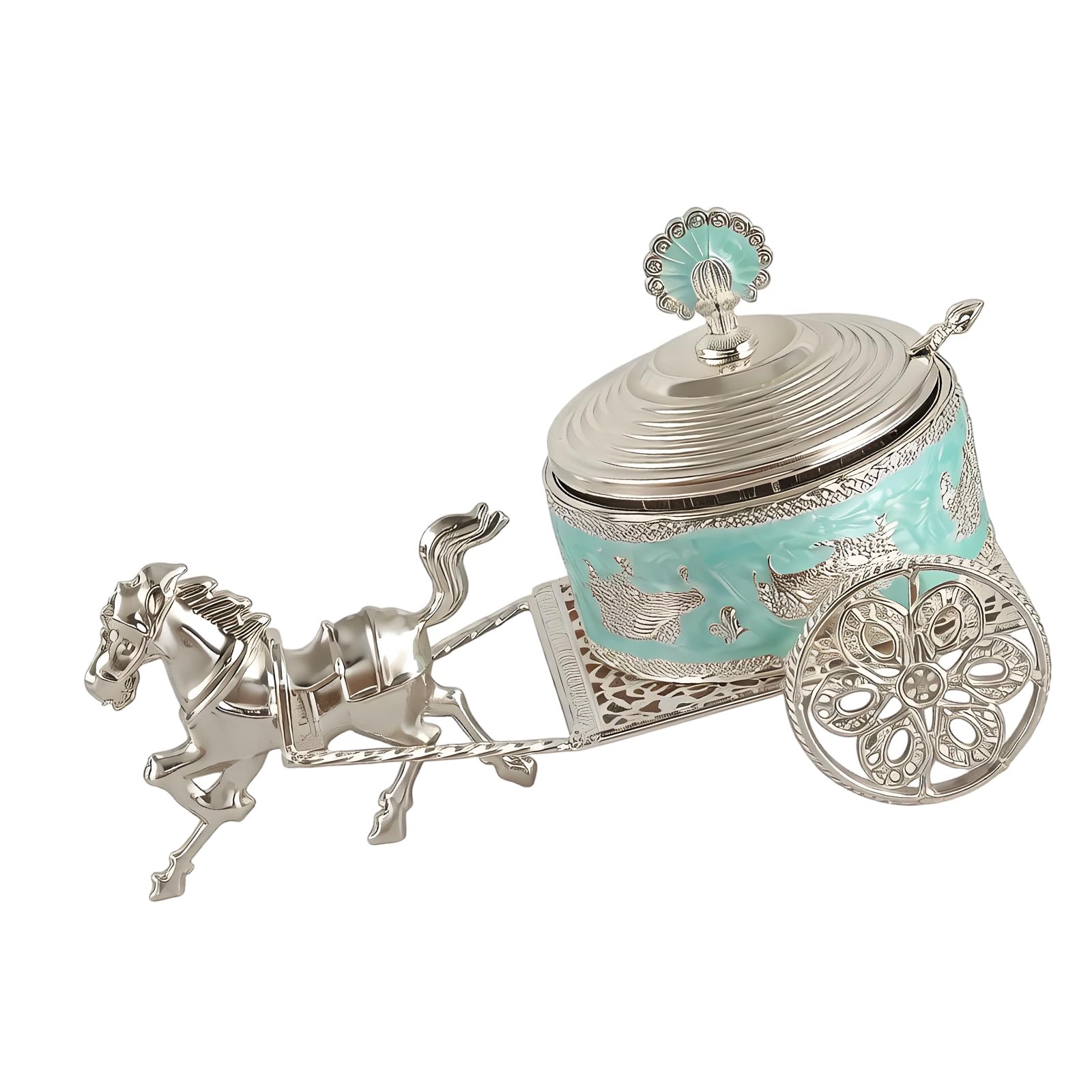 Msioytog Decorative Alloy Kitchen Seasoning Bowl Antique Carriage Design Multipurpose Sugar Jar Storing Various Dry Ingredient Antique Carriage Sugar Jar