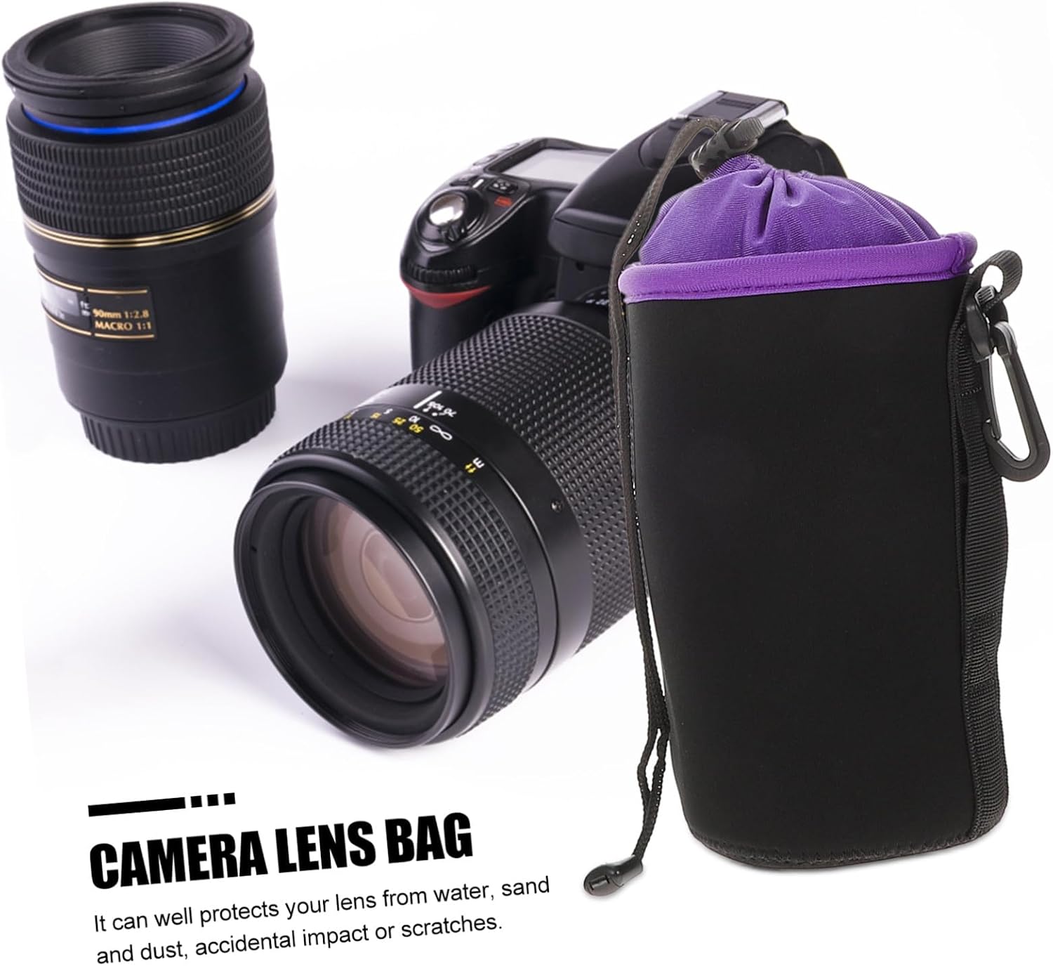 Alipis Waterproof Camera Lens Bags Drawstring Storage Pouches Outdoor Protective Case Thickened Fleece Lining Lens Pouch Set in Purple S/m/l/xl for Photographers