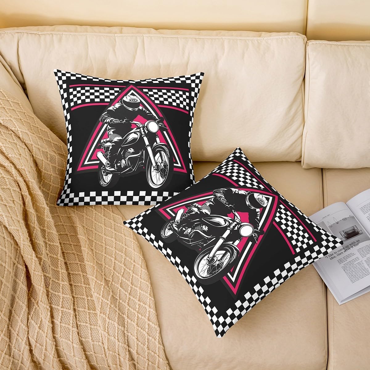 Racing Motocross Rider Pillow Cover,Kids Dirt Bike Throw Pillow Case Cover for Sofa Bed,Extreme Sports Double Sides Print Cushion Cover Room Decor,2 Pack 22"x 22"