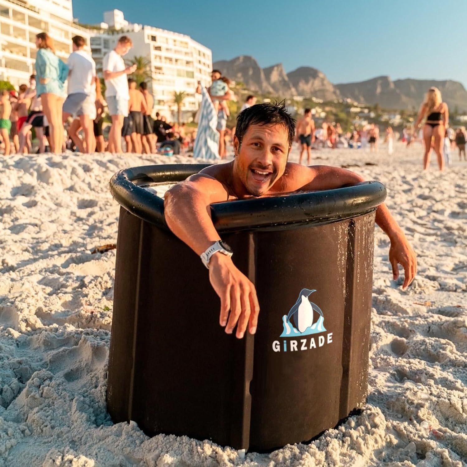 Bagnetto da bagno di ghiaccio per atleti con copertura 376L, 80 x 75 cm, portatile, per crioterapia, vasca da bagno gonfiabile pieghevole per interni ed esterni, adulti (nero + termometro)