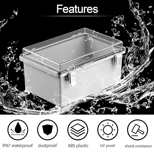 Miniatura 3 de LeMotech Caja Eléctrica, IP67 Impermeable con Bisagras Cubierta Transparente Pestillo de Acero Inoxidable Caja de Conexiones, Carcasa Eléctrica de