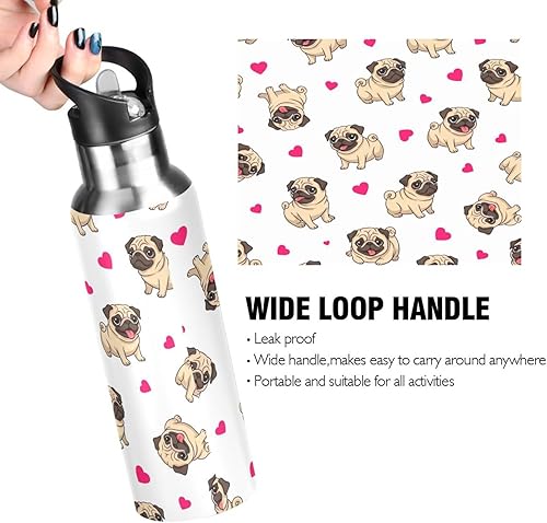 Miniatura 4 de Pugs Playful White Stainless Steel Water Bottle 20 Oz Leakproof Water Bottles, BPA-Free Sport Water Bottle
