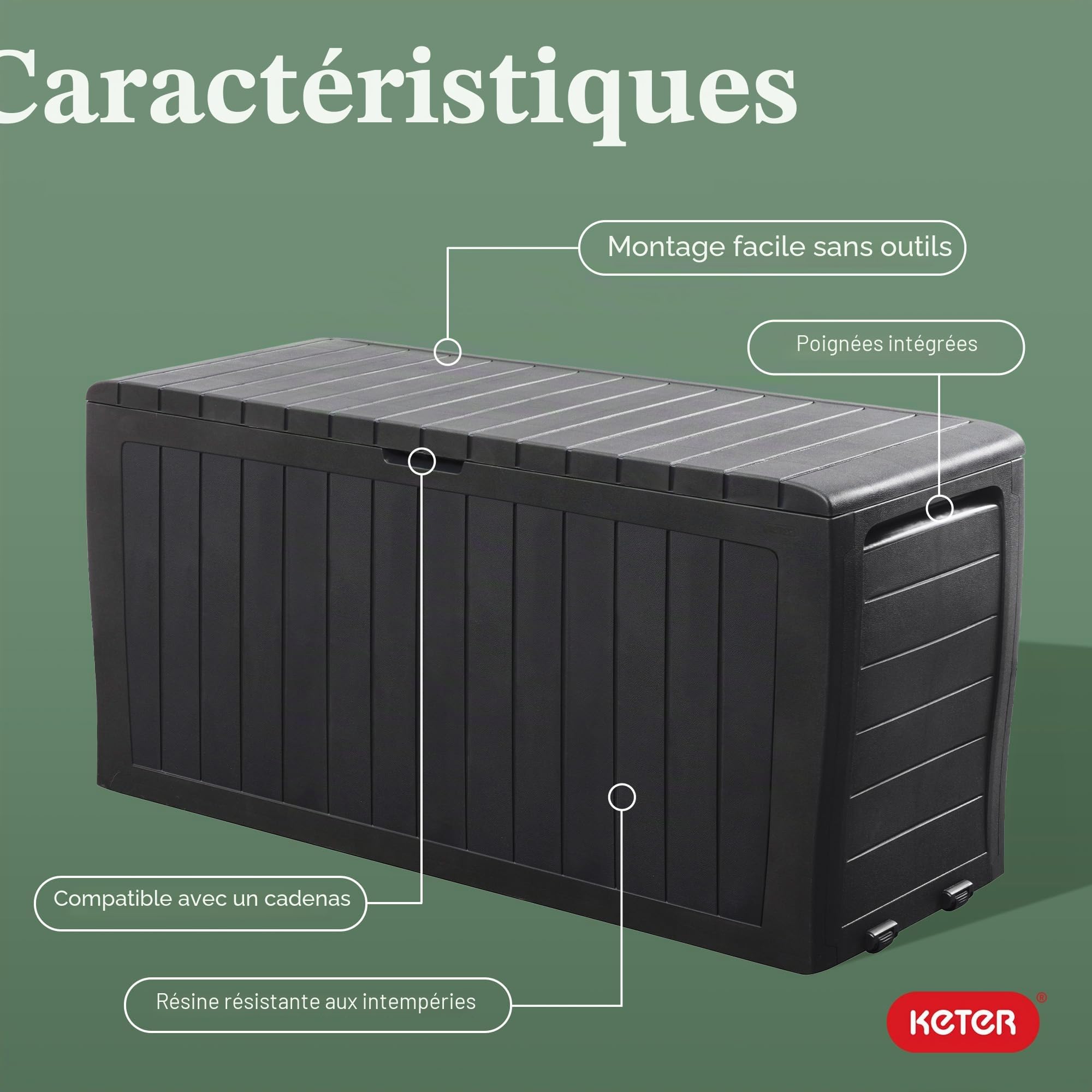 Keter Marvel Plus 243531 Boîte de rangement en résine résistante aux intempéries Gris 243531
