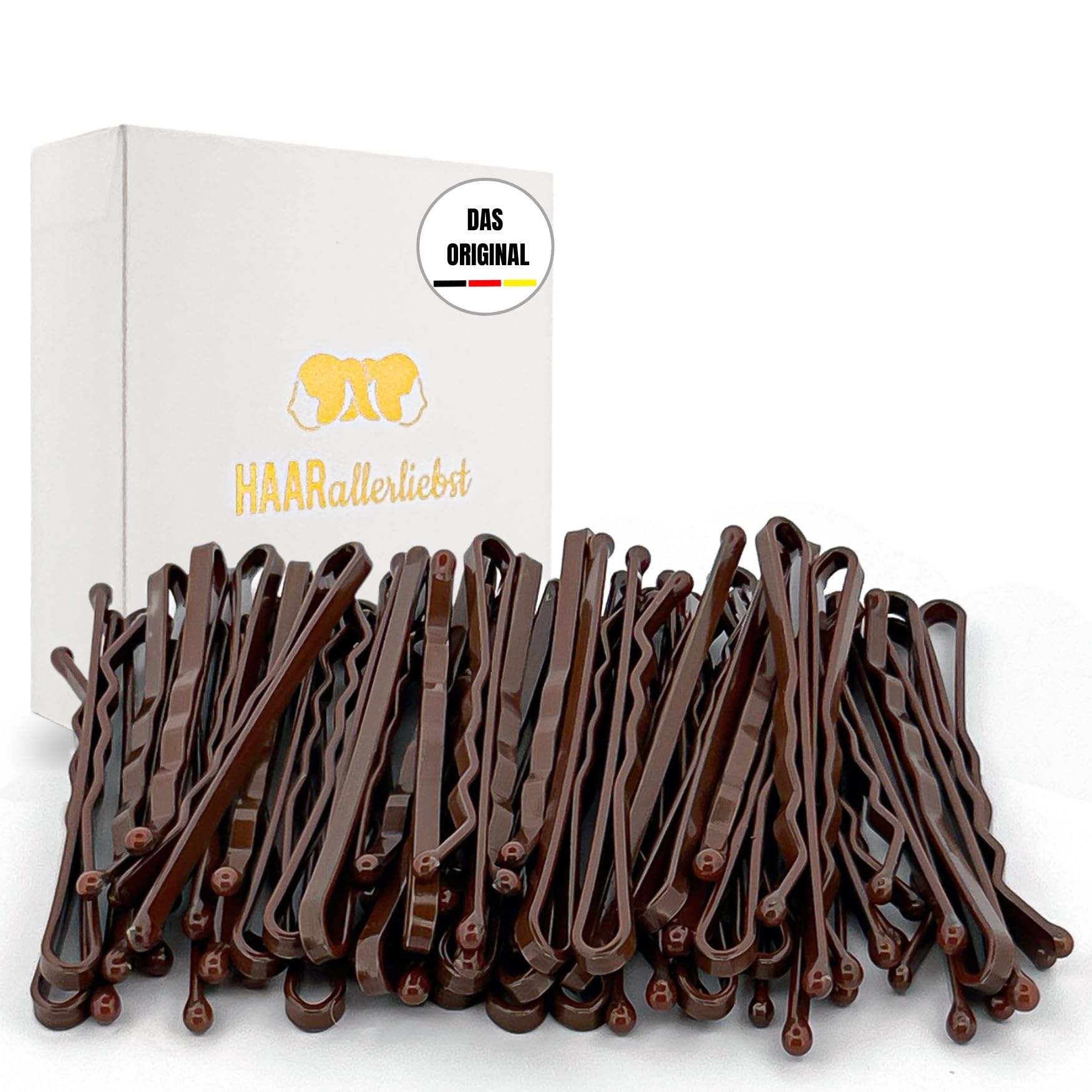 HAARallerliebst® 50 Bobby Pins Brown, 5 cm Hair Clips for Women, Extra Strong & Durable, Sustainable Gift Box