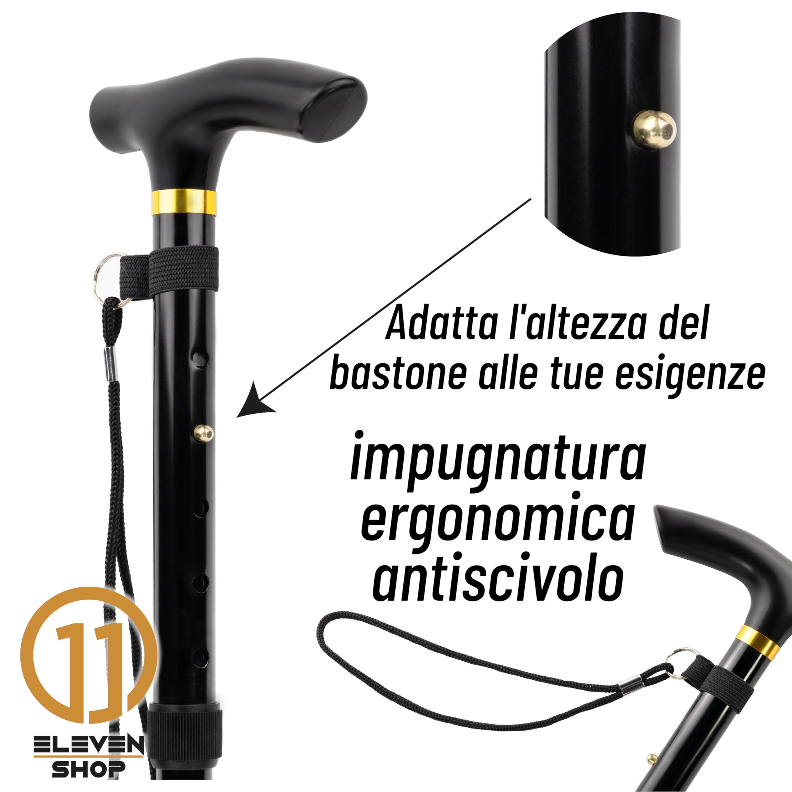 Bastone per Anziani in Alluminio, Leggero e Pieghevole – Regolabile in Altezza con Impugnatura Antiscivolo (nero)