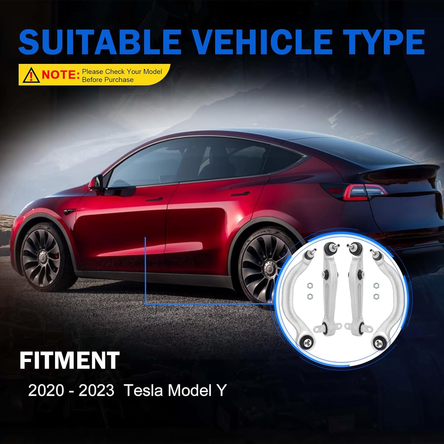 Front Left Right Lower Control Arms Compatible with Tesla Model Y 2020-2023, 6pcs Suspension Arm Replacement Set