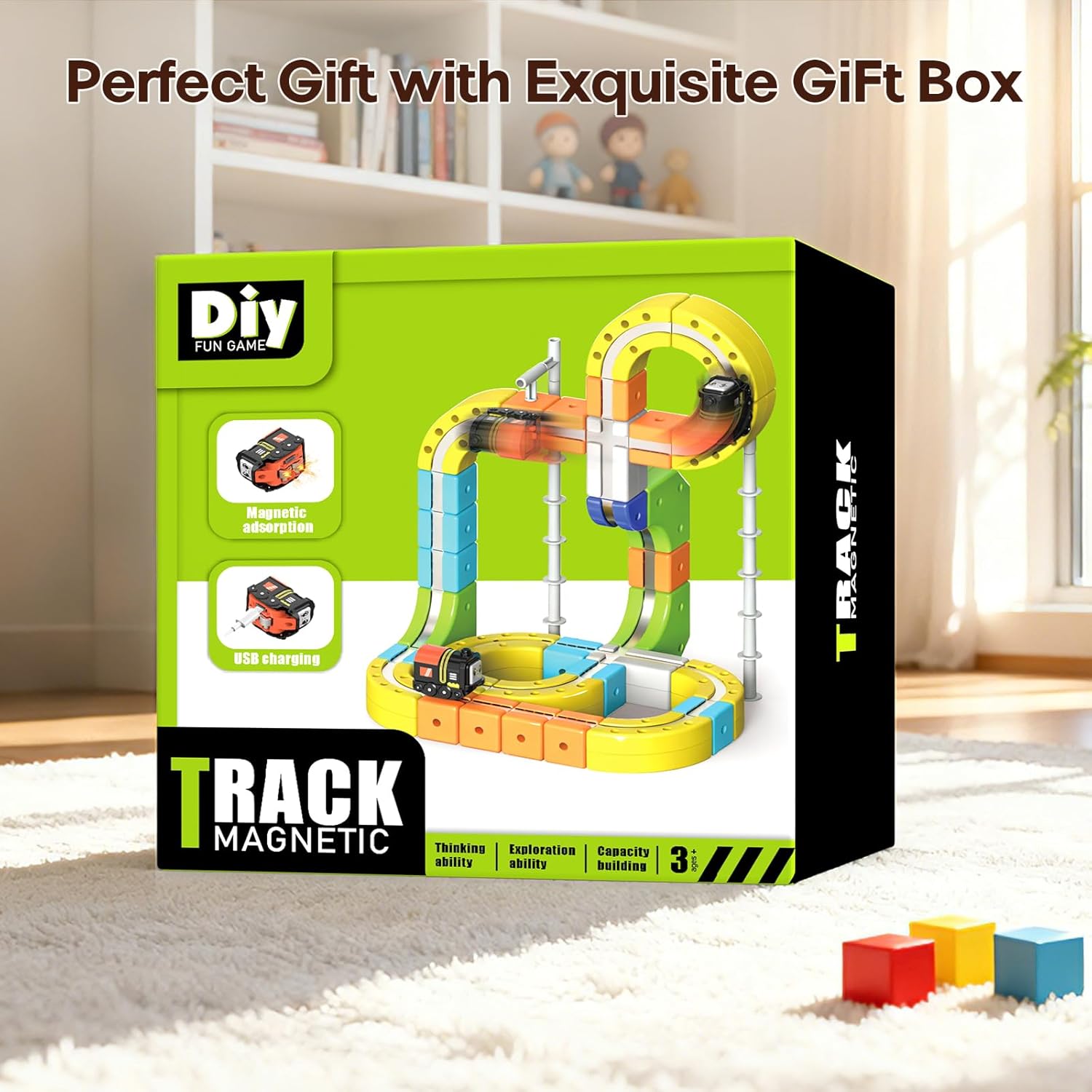 3D Gravity-Defying Electric Magnetic Train Set,Modular Reconfigurable Race Track Kit, STEM Educational Building Toy for Kids 3-12, Safe & Durable for Boys Girls