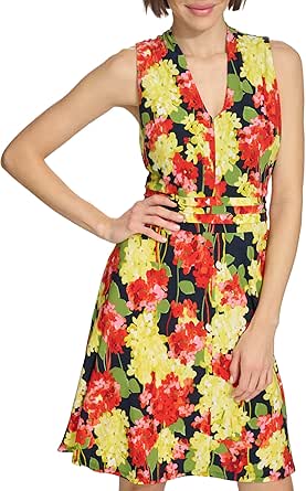 Tommy Hilfiger Women's V Neck Sleeveless Plaid Jersey Midi Dress Black Size 6