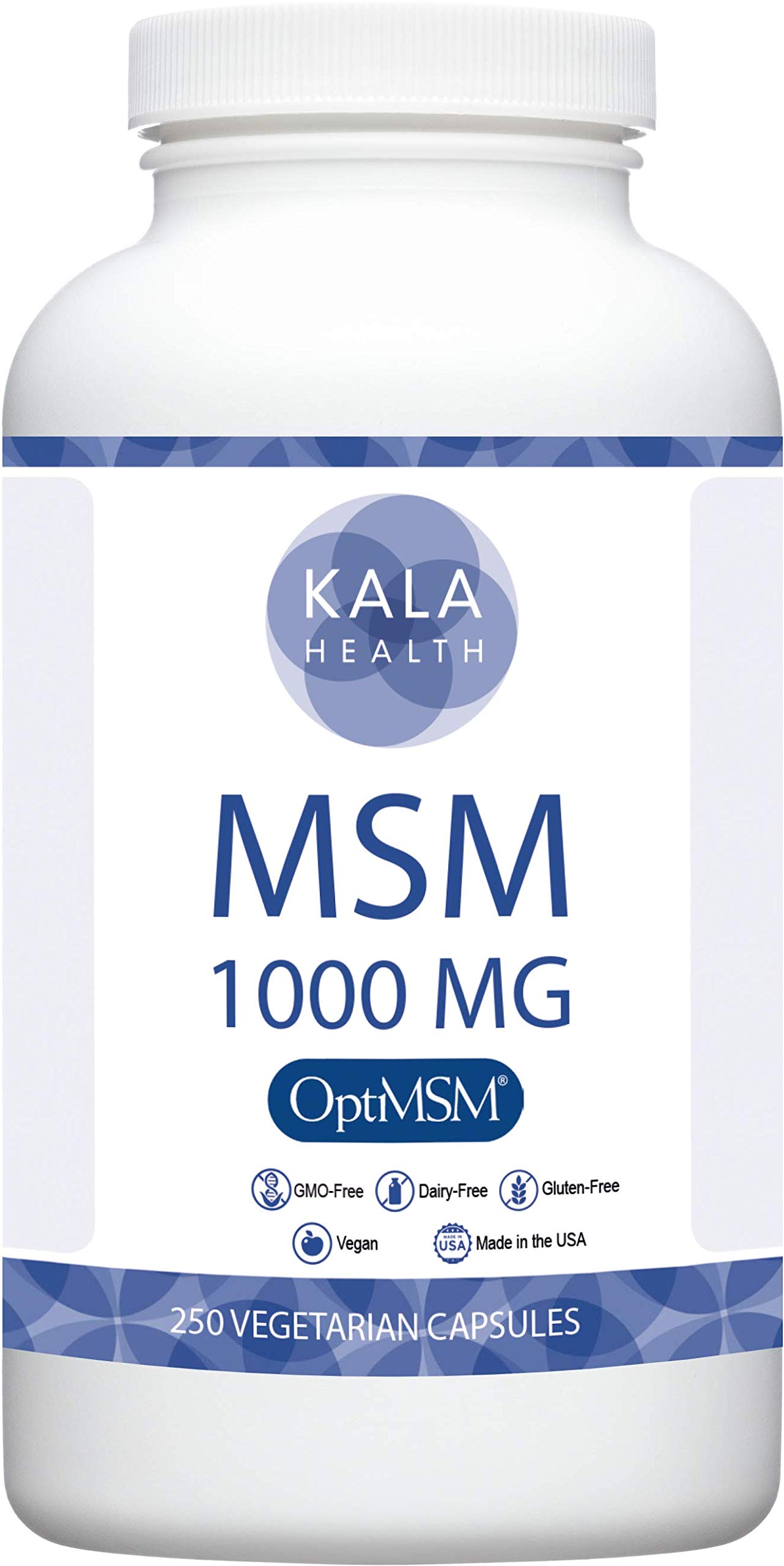 Kala Health – 250 cápsulas OptiMSM® Vegetarian – 1000 mg/cápsula This Pure MSM Supplement is the Only Methylsulfonilmetano Made in USA – The orgánicic Crystals are Free of any aditives